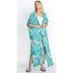 (60% OFF) NWT Calme by Johnny Was V Neck Maxi Kaftan Blue/Pinks M MSRP $250